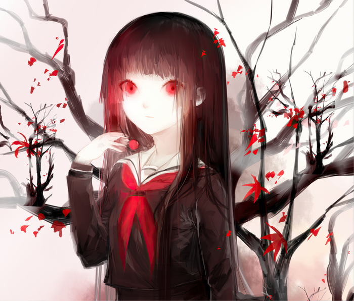 Enma Ai from Jigoku Shoujo with red eyes