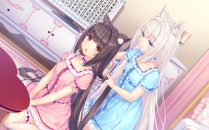 Chocolat and Vanilla from Nekopara in a room
