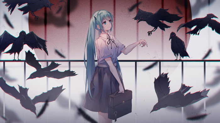 4K Hatsune Miku surrounded by crows