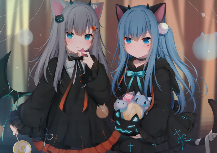 4K Halloween Cat Girls Amashiro Natsuki and Nekoha Shizuku