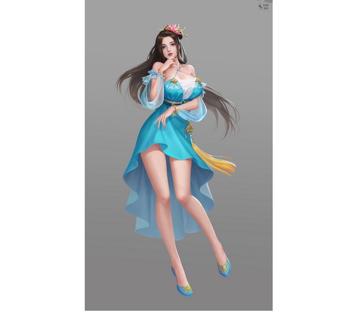 Illustration of a woman in a blue dress