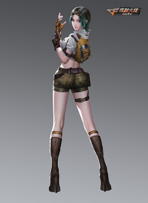 Female character in tactical gear with backpack