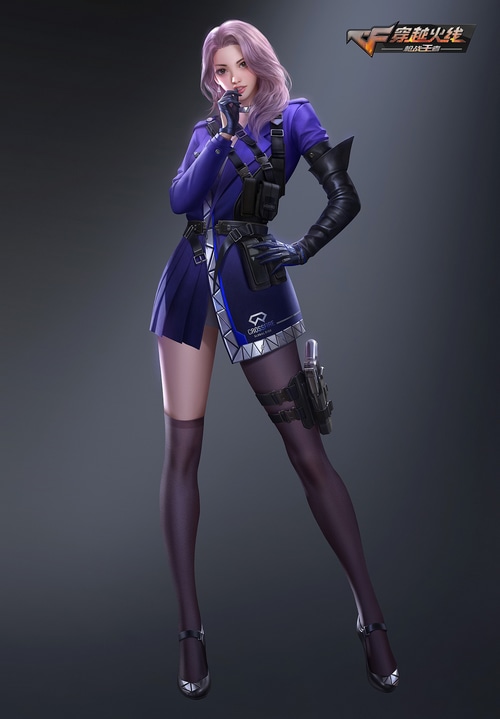 Crossfire Character with Purple Hair and Blue Uniform