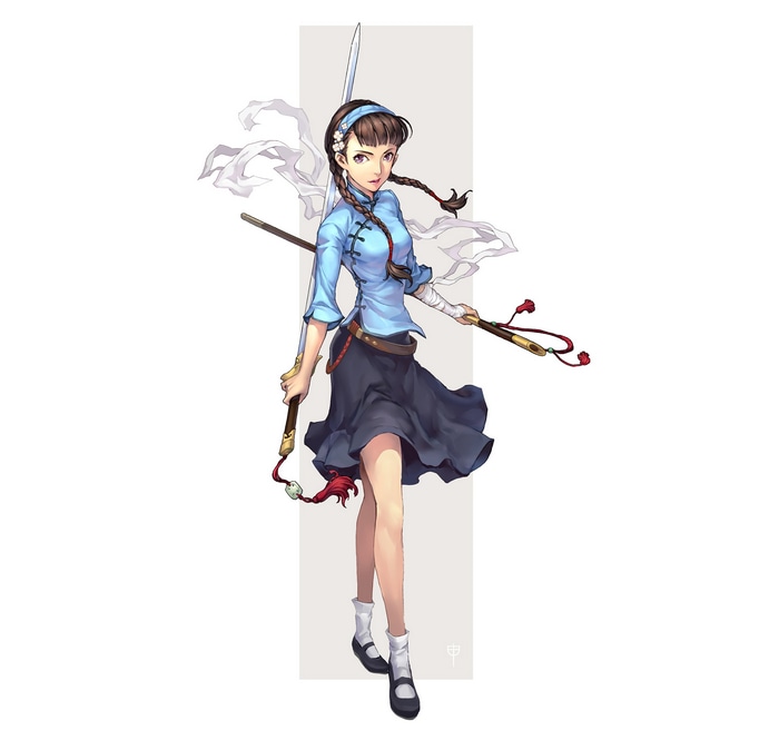 Anime girl with sword and staff