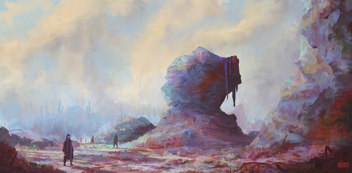 Yevwke concept art of a surreal alien landscape