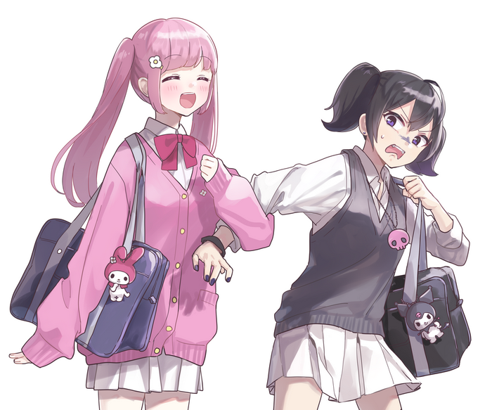 My Melody and Kuromi walking with school bags