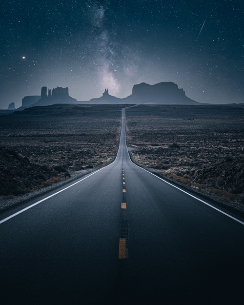 Road to Monument Valley under the Milky Way