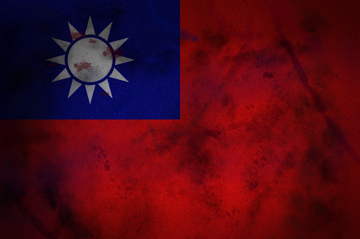 Taiwan flag with blood splatters