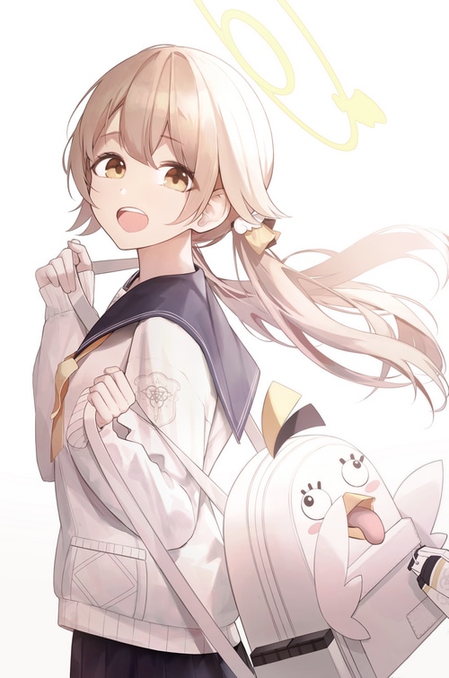 Ajitani Hifumi from Blue Archive with a chicken backpack