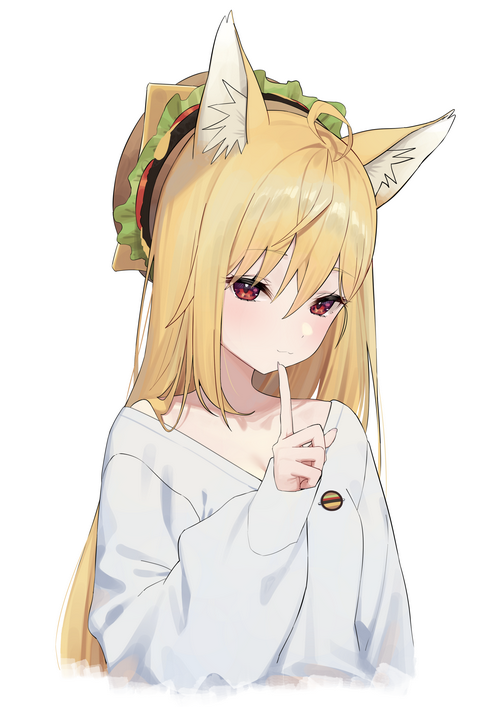 Anime girl with fox ears and burger hat