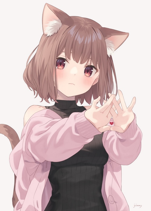 Anime Cat Girl with Brown Hair and Eyes