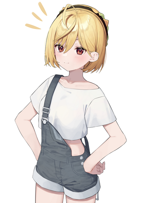 Anime girl with blonde hair and overalls
