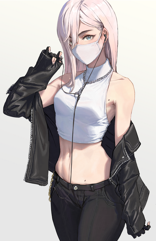 Anime girl with mask and open jacket