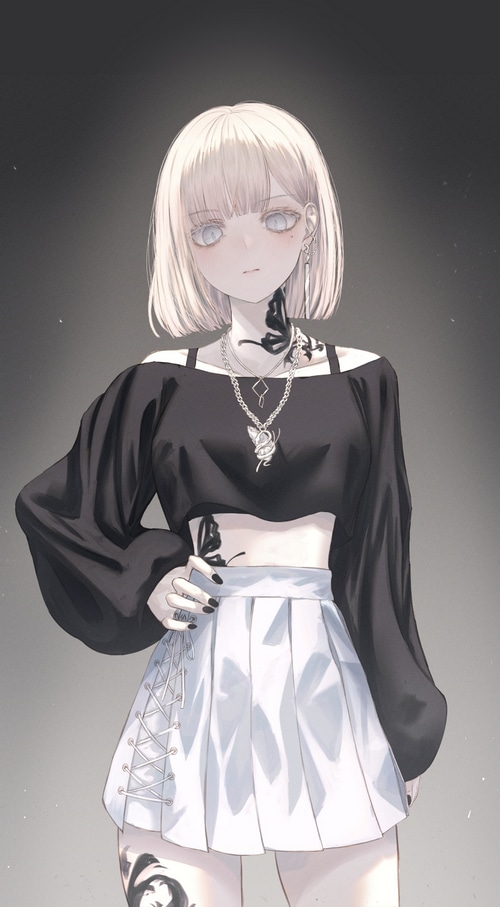 Anime girl with silver hair and tattoos