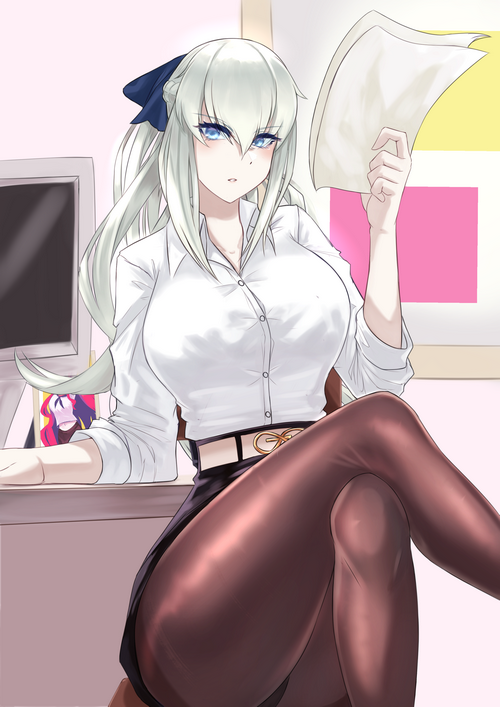 Morgan le Fay from Fate series in a white shirt