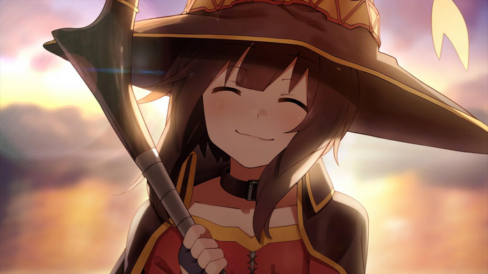 Megumin smiling with staff, Kono Subarashii Sekai ni Shukufuku wo!