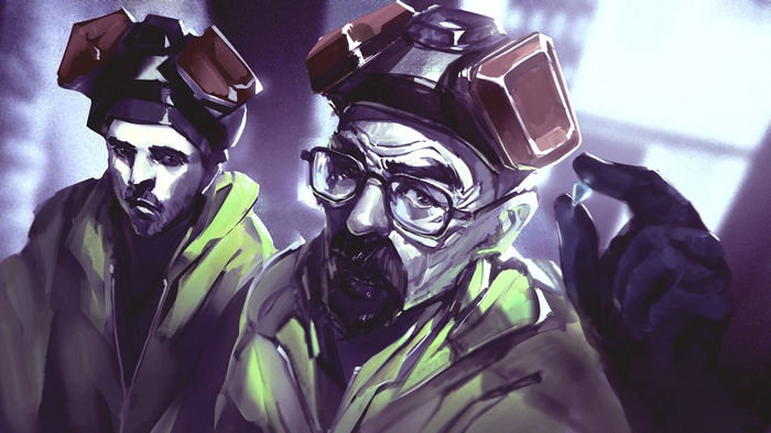 Walter White and Jesse Pinkman in hazmat suits
