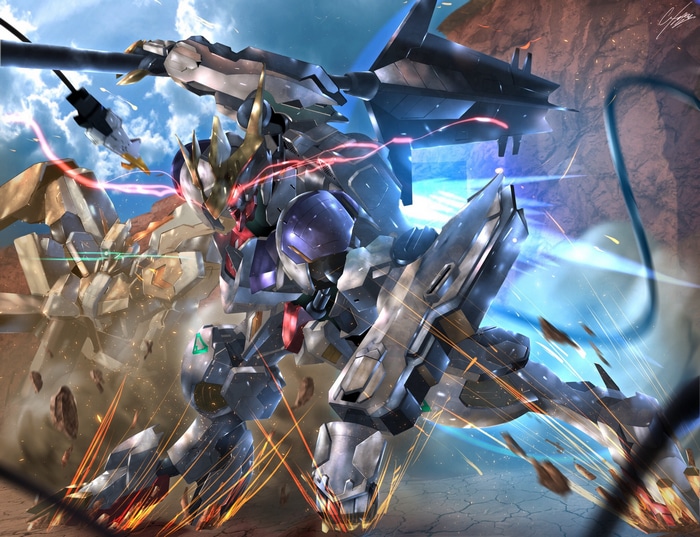 Gundam Barbatos Lupus Rex and Gundam Gusion Rebake Full City
