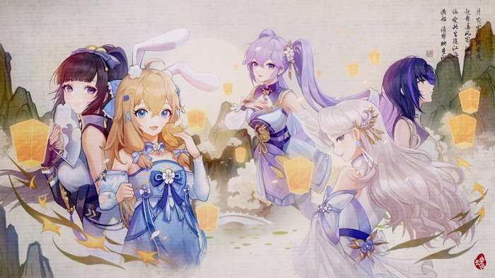 A-SOUL characters celebrating with lanterns
