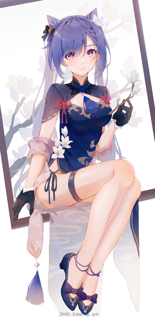 Keqing from Genshin Impact in a Chinese dress