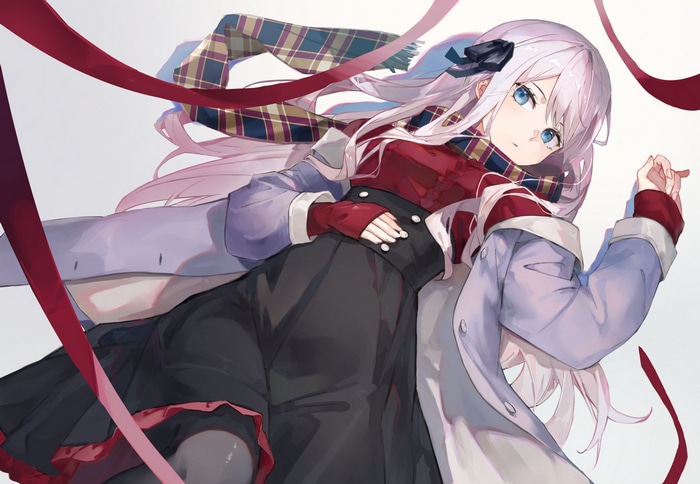 Anime girl with white hair and blue eyes
