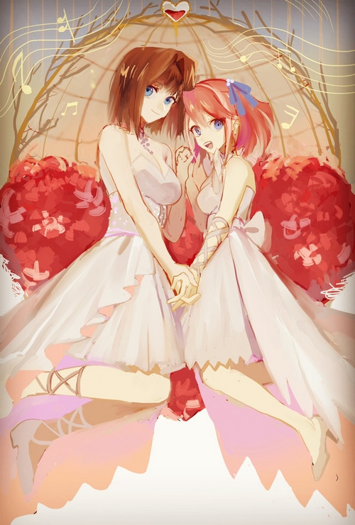 Yuzu Hiiragi and Anzu Mazaki in Wedding Dresses