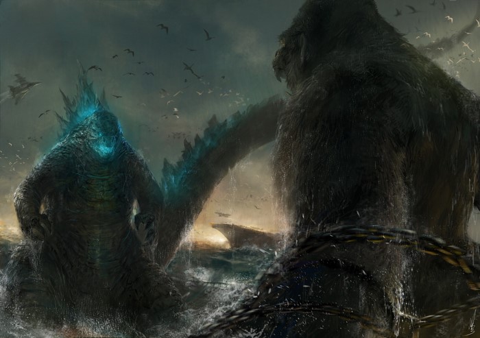 Godzilla and King Kong fight in the ocean