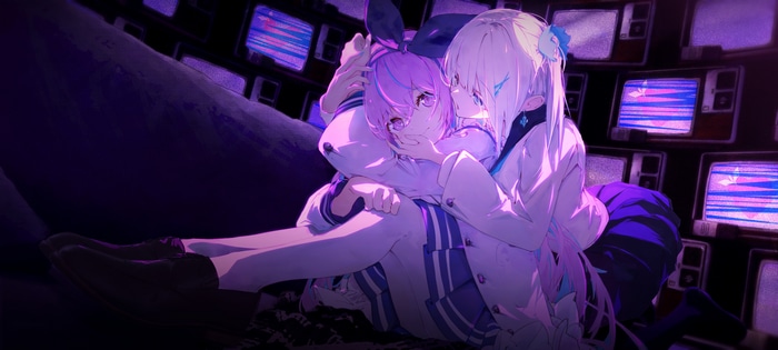 4K Aqua (Hololive) embracing another girl