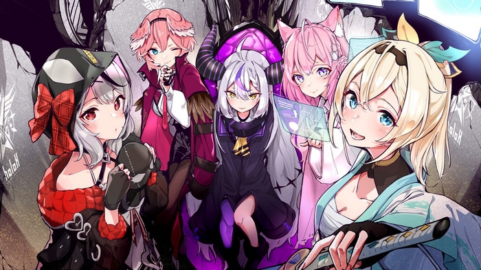 Hololive's Sakamata Chloe, Hakui Koyori, Takane Lui, Kazama Iroha, and Laplus Darknesss