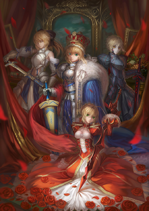 Nero Claudius and Saber variants with swords