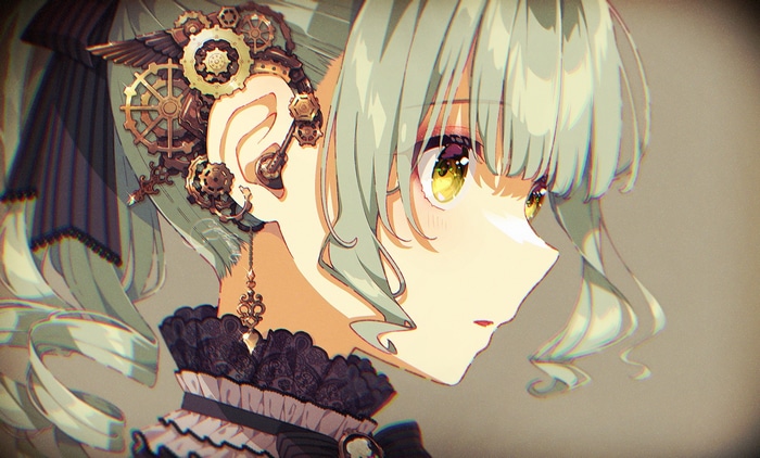 Anime girl with yellow eyes and steampunk accessories