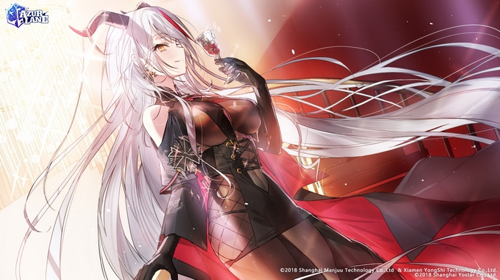 Azur Lane Ägir with White Hair Holding a Wine Glass