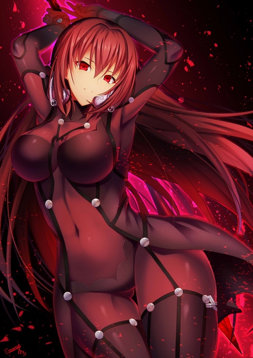 Scathach from Fate/Grand Order in a red outfit