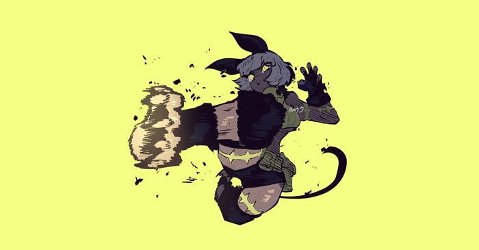 Ms. Fortune from Skullgirls on yellow background