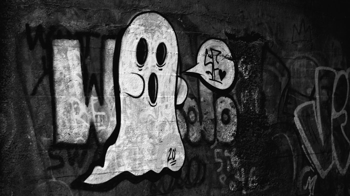 Graffiti ghost on a concrete wall