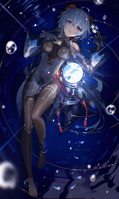 Genshin Impact Ganyu with blue hair and purple eyes