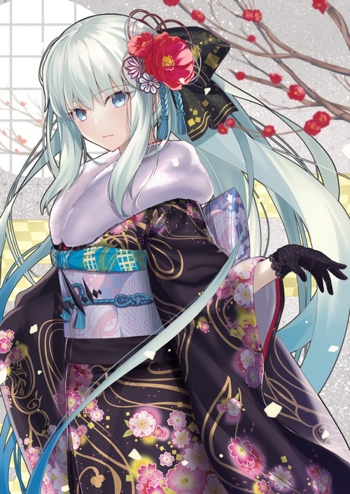 Morgan le Fay in a Japanese Kimono from Fate/Grand Order