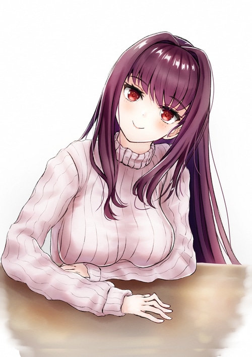 Scathach from Fate/Grand Order wearing a sweater