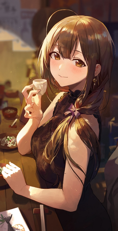 Kuwayama Chiyuki from THE iDOLM@STER drinking sake