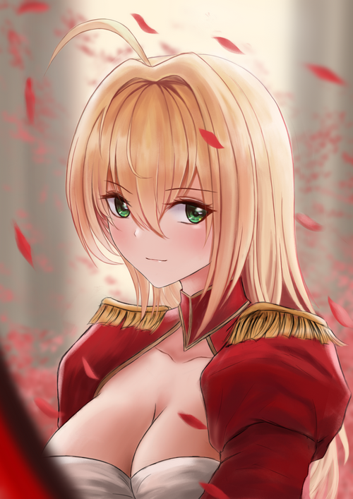 Nero Claudius from Fate/Grand Order with falling petals