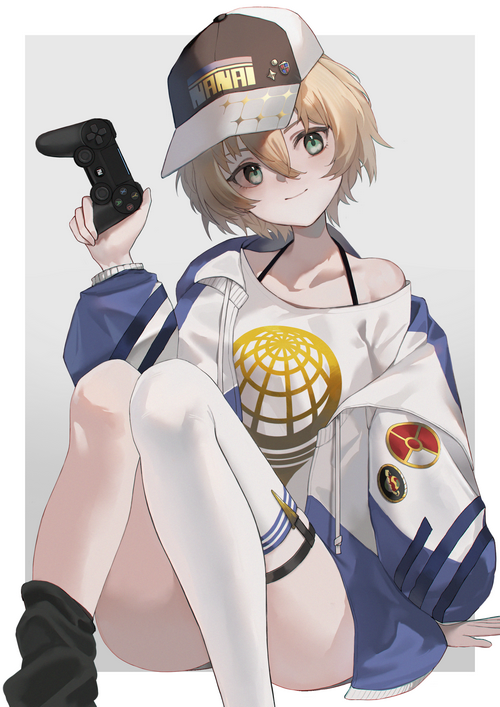 Anime girl with blonde hair holding a game controller