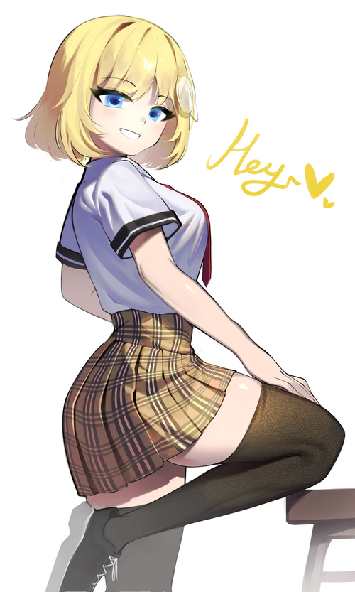 Schoolgirl with blonde hair and blue eyes