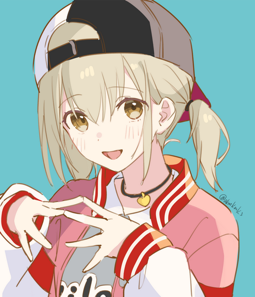 Anime girl with blonde hair wearing a hat and jacket