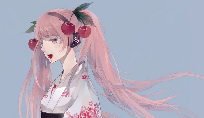 Sakura Miku with cherries and kimono