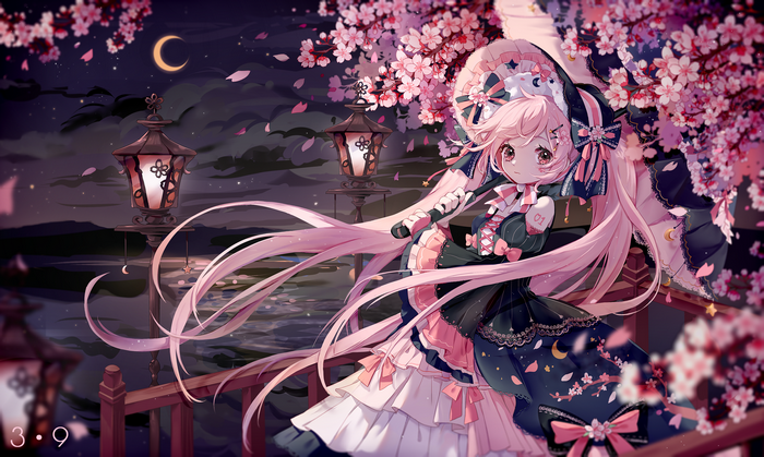 Sakura Miku with Parasol under Cherry Blossoms