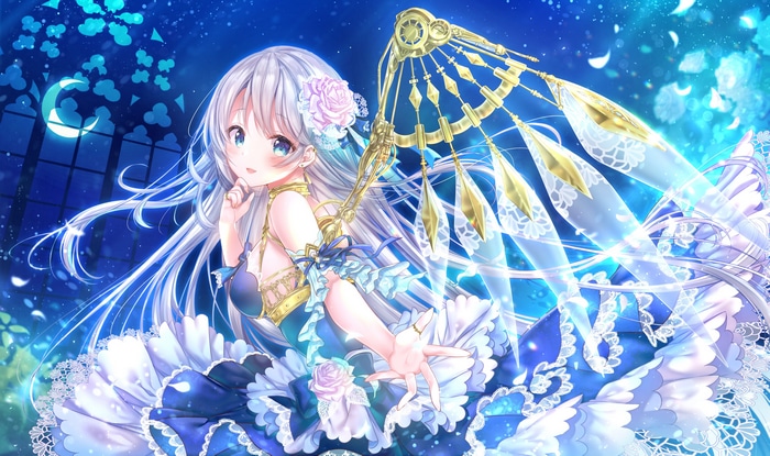 Fantasy girl with blue eyes and a flower in her hair