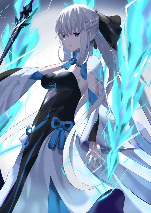 Morgan le Fay from Fate/Grand Order with cyan lightning