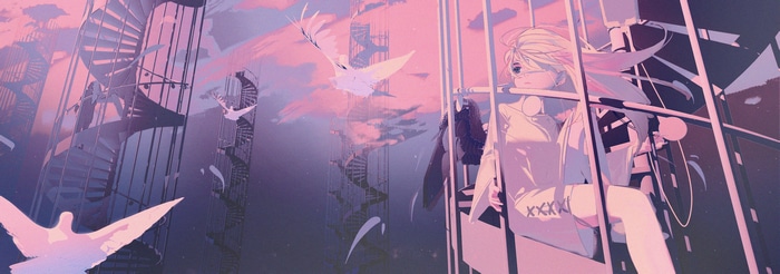 4K fantasy art of birds and women with stairs