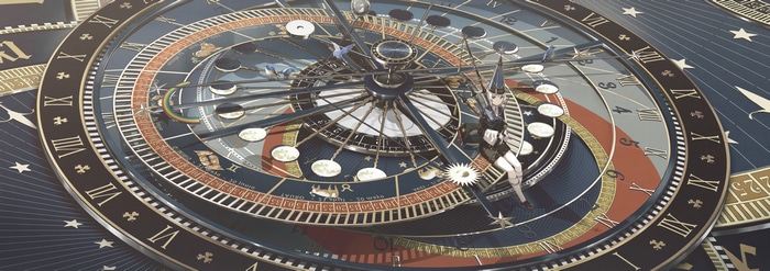 Fantasy girl on a celestial clock