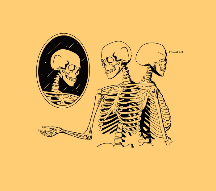 4K Skeleton Reflection in Mirror